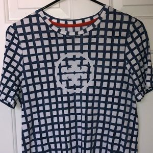 TORY BURCH✨Blue Haven Canvas Plaid Logo Tee